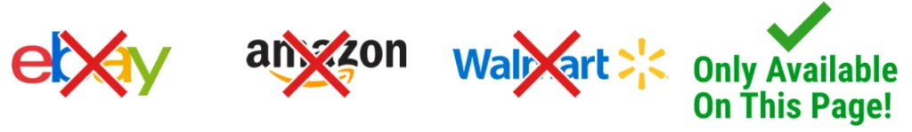 Horizontal graphical layout displaying red X marks over unapproved third-party online retail marketplace corporate logos.