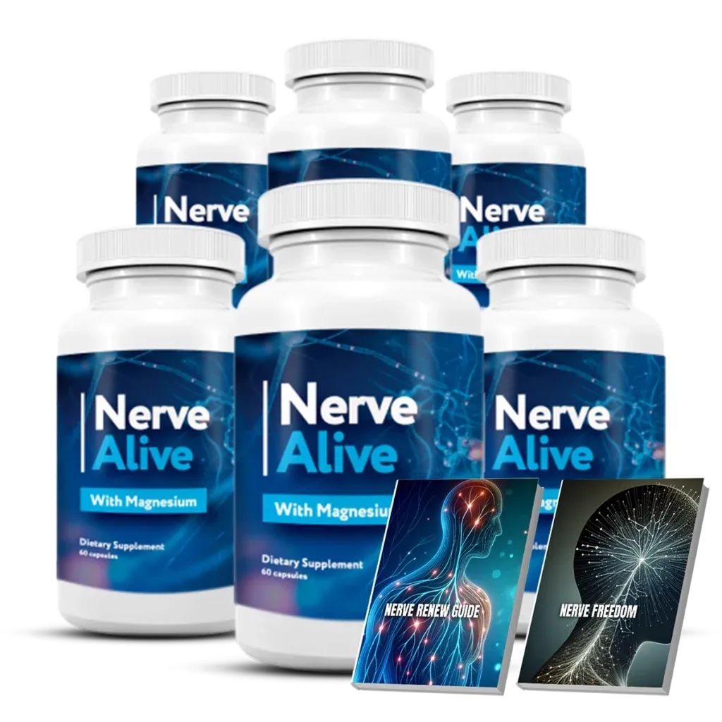 Six bottles bulk discount bundle of Nerve Alive supplement in a row for long-term neuropathic support.